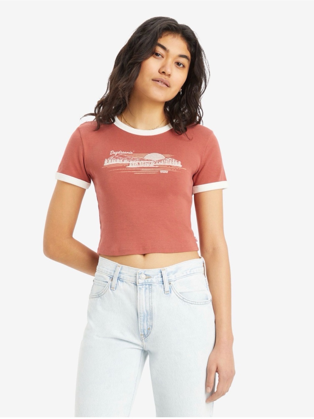 Levi's Graphic Mini Ringer Tee Daydreamin’ Red Orange Size Large - Picture 8 of 8